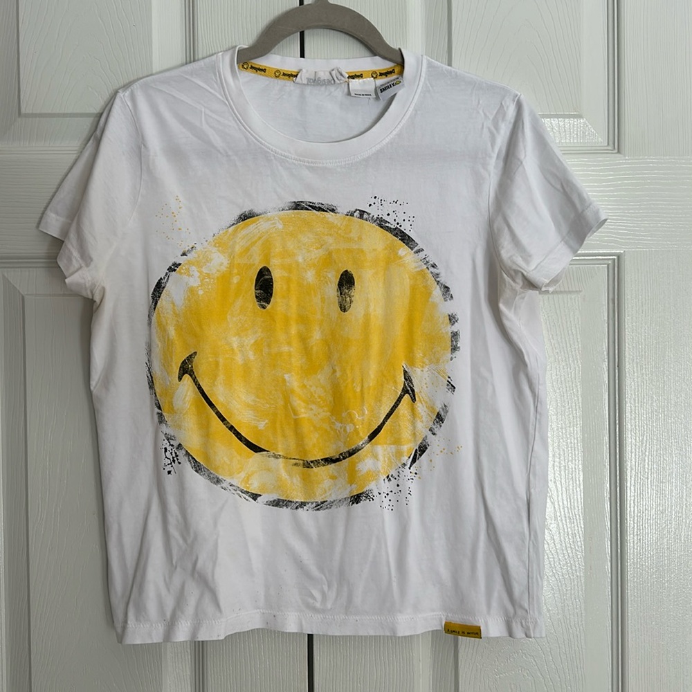 Desigual White Tee with Yellow Smiley Face